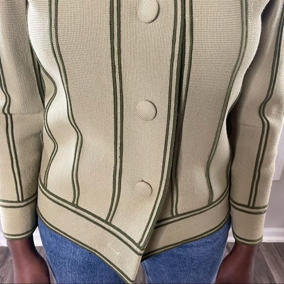 Vintage Green Striped Piping Collared Cardigan S/M - Picture 9 of 10